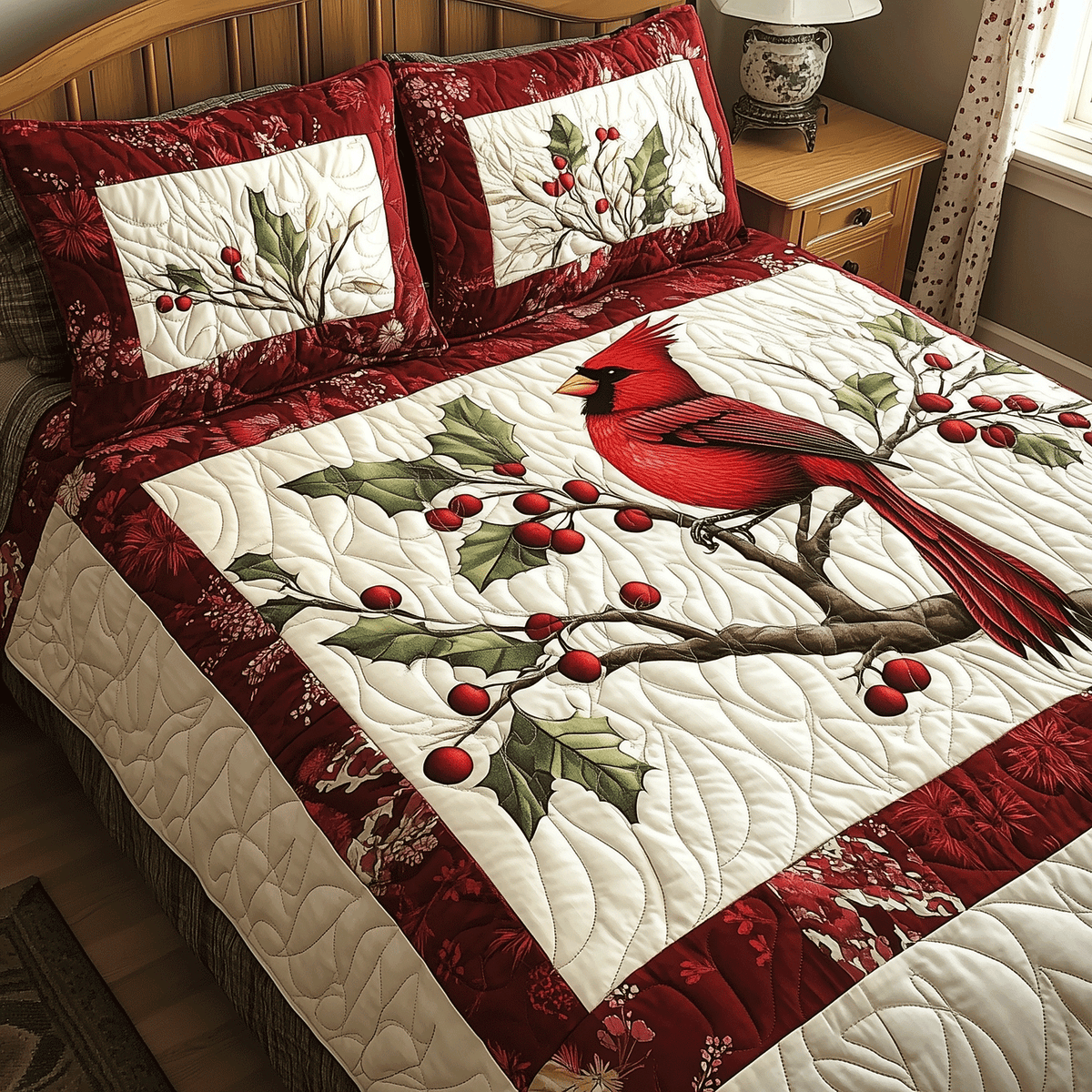 Elegant Cardinal 3-Piece Quilted Bedding Set - Single (59" x 70")