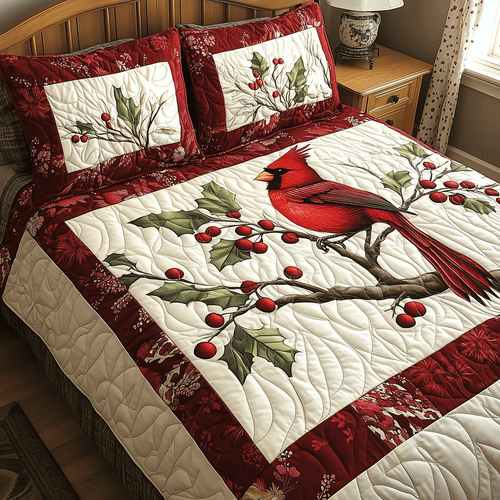 Elegant Cardinal 3-Piece Quilted Bedding Set - Single (59" x 70")