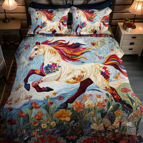Elegant Horse Running 3-Piece Quilted Bedding Set - Single (59" x 70")