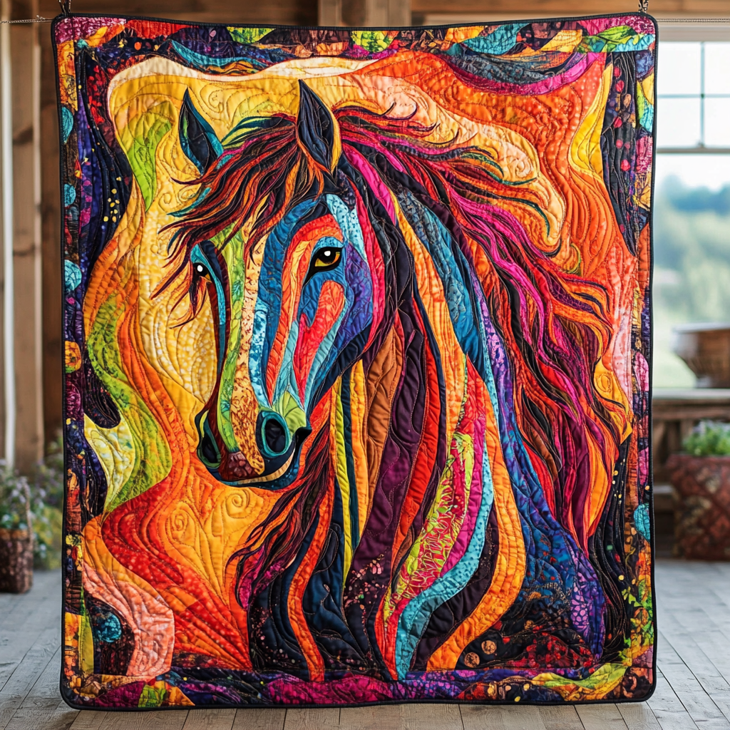 Elegant Horse Running Quilted Blanket - Throw (55" x 60")