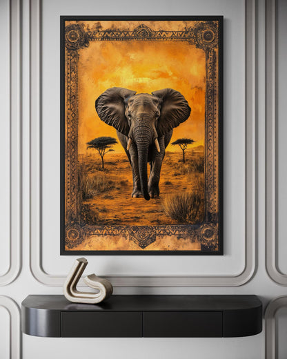 Elephant In African Savanna At Sunset Canvas Wall Art