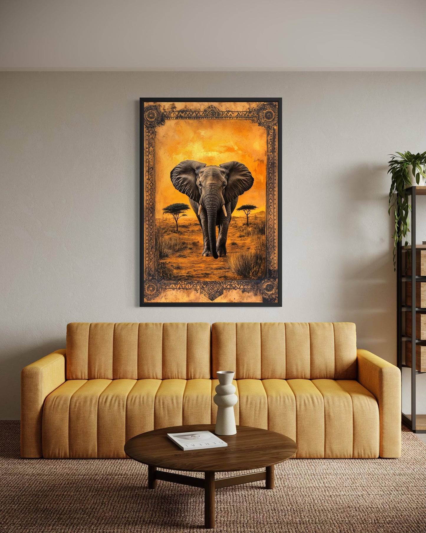Elephant In African Savanna At Sunset Canvas Wall Art