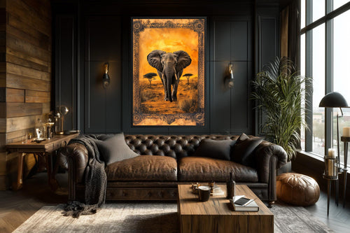 Elephant In African Savanna At Sunset Canvas Wall Art