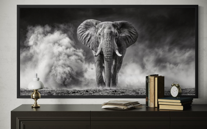 Elephant Wall Art - Black White Photography Framed Canvas Print for Rustic Home Decor