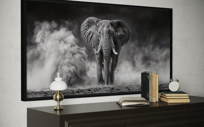 Elephant Wall Art - Black White Photography Framed Canvas Print for Rustic Home Decor