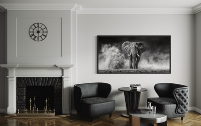 Elephant Wall Art - Black White Photography Framed Canvas Print for Rustic Home Decor