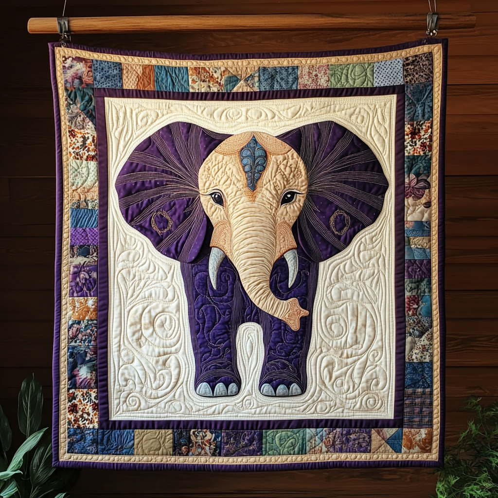 Elephant Patch Parade Quilted Blanket - Throw (55" x 60")