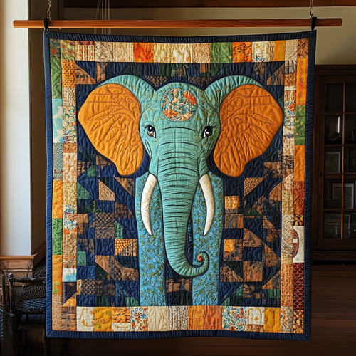 Elephant Patchwork Delight Quilted Blanket - Throw (55" x 60")