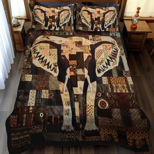 Elephant Woodland 3-Piece Quilted Bedding Set - Single (59" x 70")