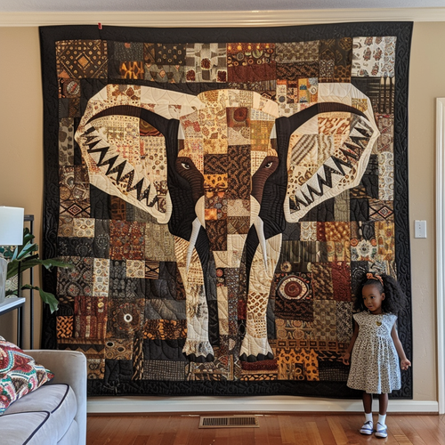 Elephant Woodland Quilted Blanket - Throw (55" x 60")