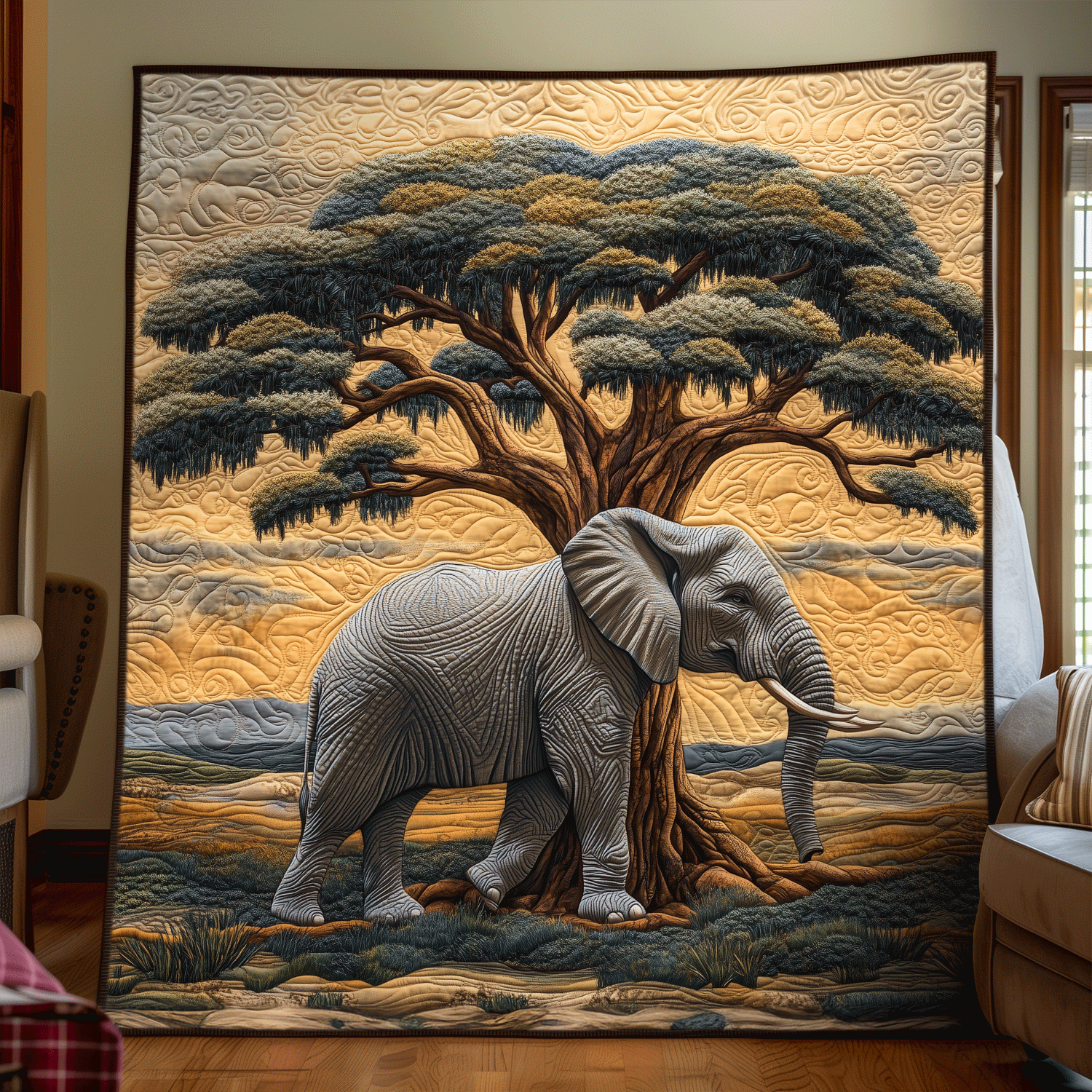 Elephant Dawn Quilted Blanket - Throw (55" x 60")