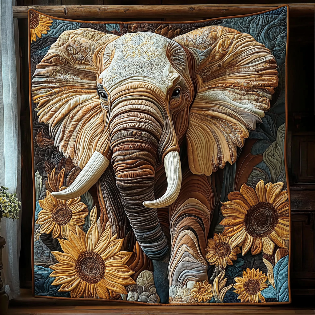 Throw (55'' x 60'') /Elephant Sunflower March Quilted Blanket