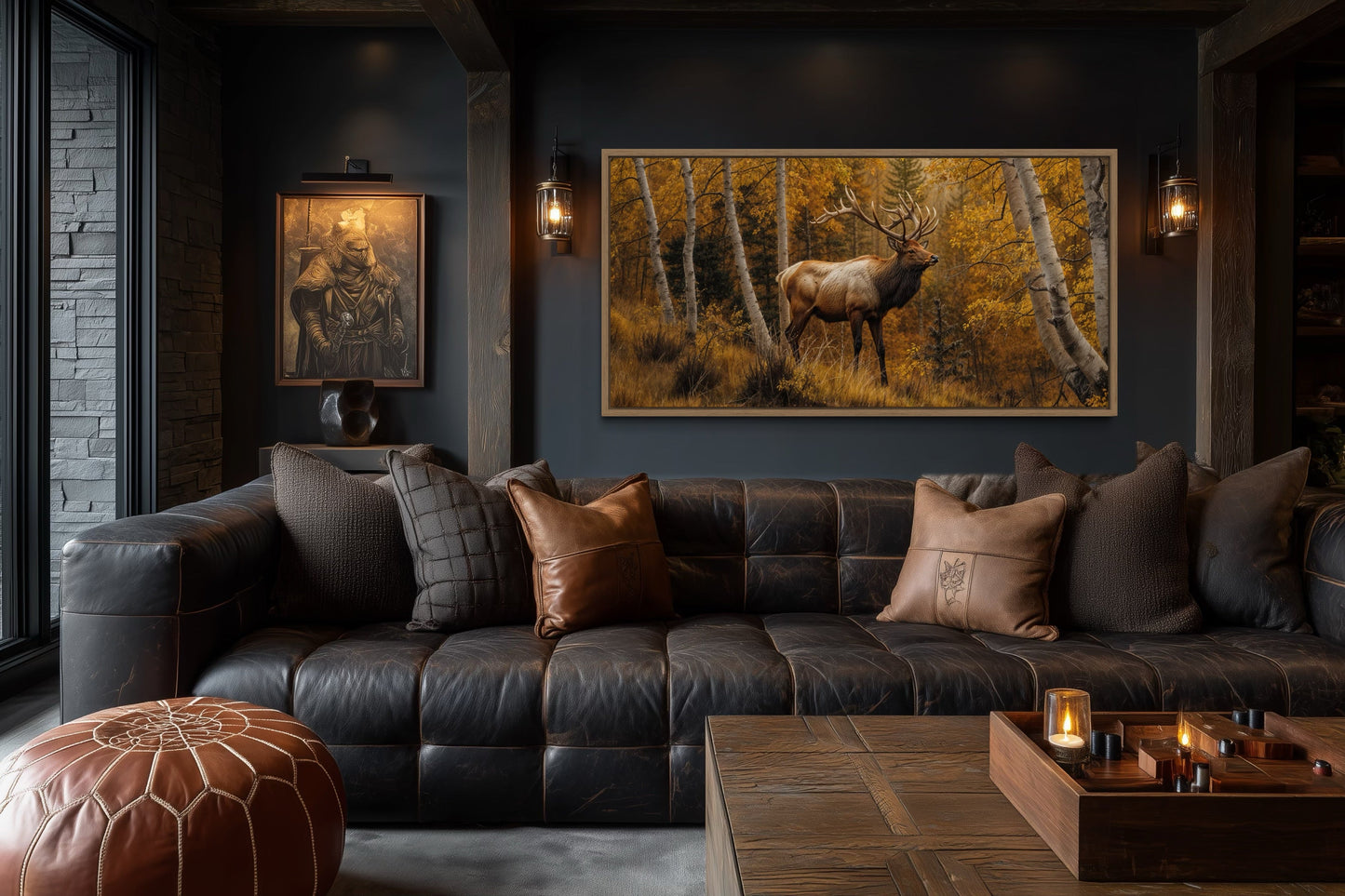 Elk In Autumn Forest Rustic Framed Canvas Wall Art for Cabin Decor