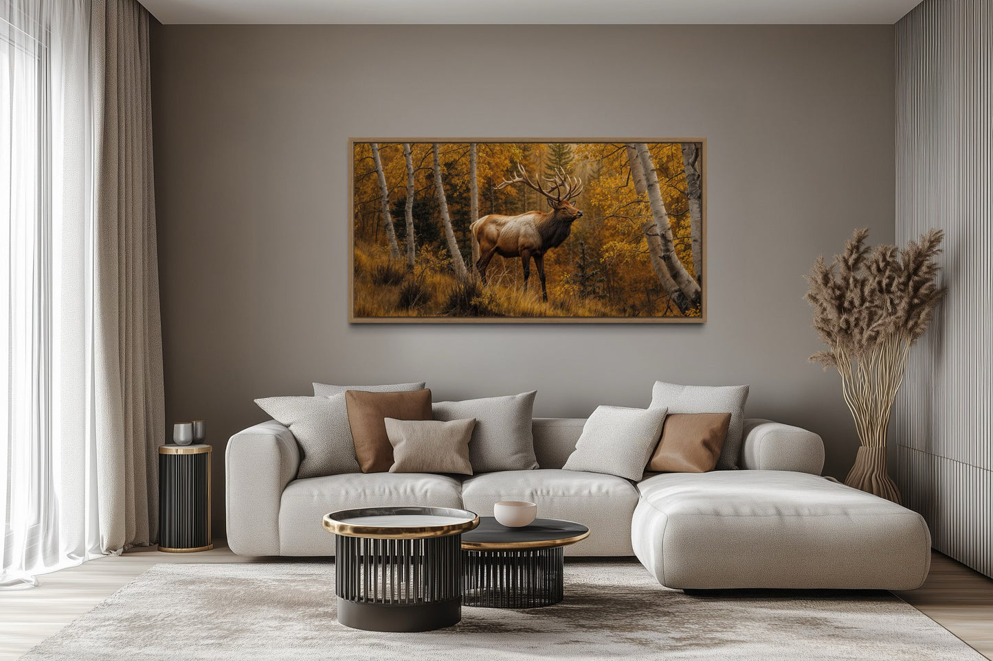 Elk In Autumn Forest Rustic Framed Canvas Wall Art for Cabin Decor