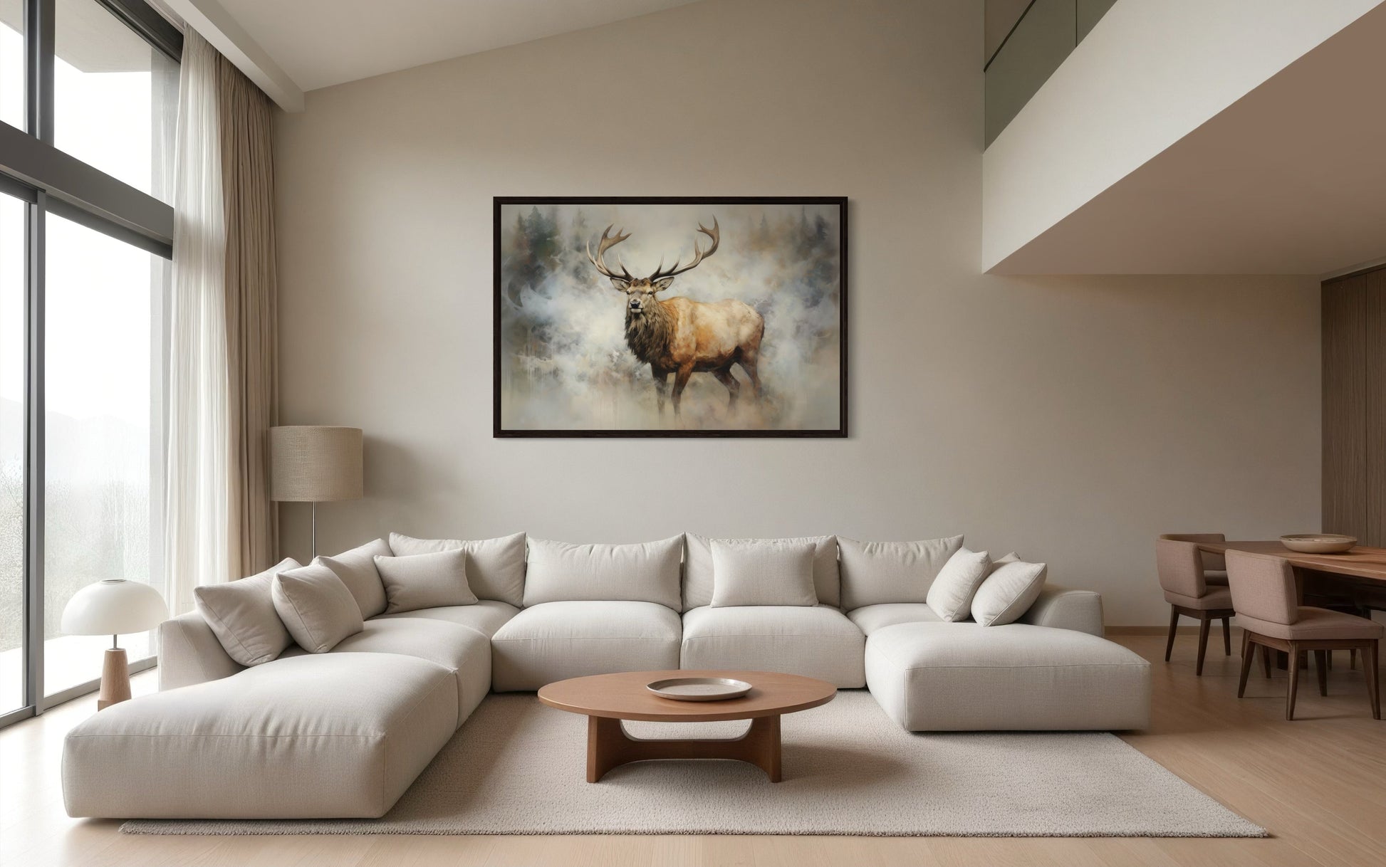 Elk In Smokey Forest -Wildlife Canvas Wall Art For Cabin Living Room Decor