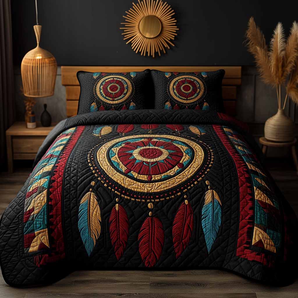 Ember Earth Circle 3-Piece Quilted Bedding Set - Single (59" x 70")
