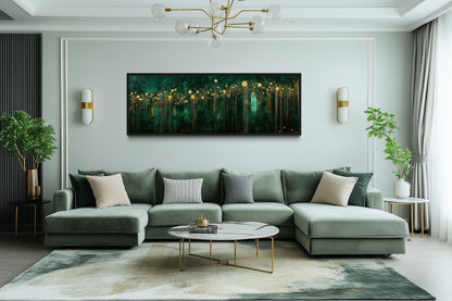 Emerald Green Gold Living Room Horizontal Art Deco Framed Canvas Wall Art