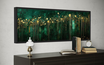 Emerald Green Gold Living Room Horizontal Art Deco Framed Canvas Wall Art