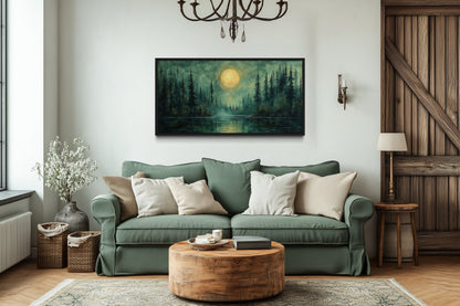 Emerald Green Lake, Forest Moon Vintage Framed Canvas Wall Art