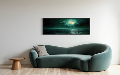 Emerald Green Ocean Seascape With Moon Over Bed Wall Art