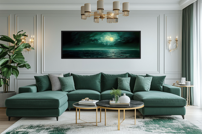 Emerald Green Ocean Seascape With Moon Over Bed Wall Art