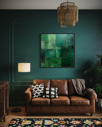 Emerald Green Wall Art - Modern Geometric Painting on Square Canvas Print