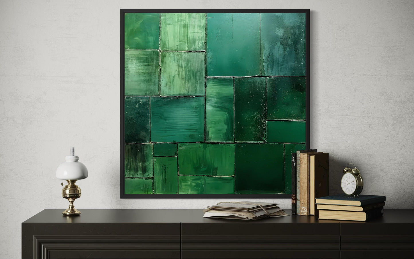 Emerald Green Wall Art - Modern Geometric Painting on Square Canvas Print