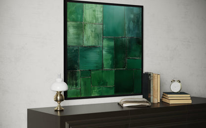 Emerald Green Wall Art - Modern Geometric Painting on Square Canvas Print