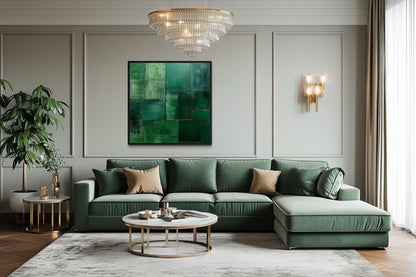 Emerald Green Wall Art - Modern Geometric Painting on Square Canvas Print