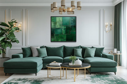 Emerald Green Wall Art - Modern Geometric Painting on Square Canvas Print