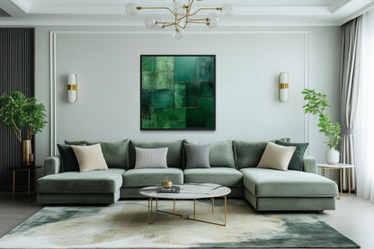 Emerald Green Wall Art - Modern Geometric Painting on Square Canvas Print