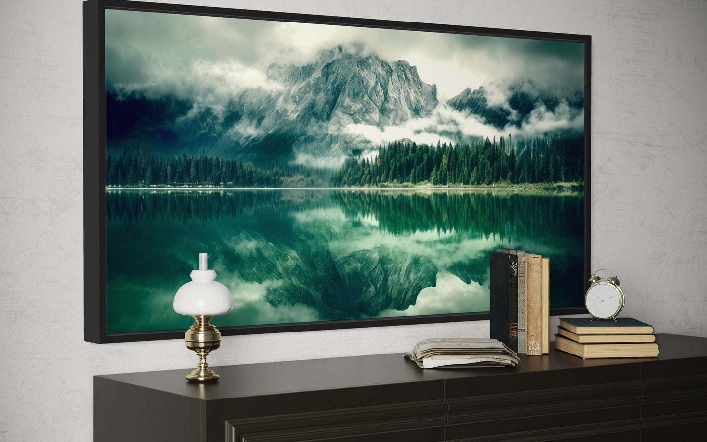 Emerald Green Wall Art - Nature Landscape Canvas | Framed Mountain Lake Painting