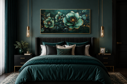 Art Nouveau Wall Art – Emerald Green Gold Floral Canvas Print for Decor