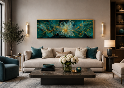 Emerald Green Living Room Minimalist Flower Long Horizontal Wall Art