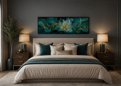 Emerald Green Living Room Minimalist Flower Long Horizontal Wall Art