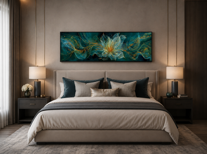 Emerald Green Living Room Minimalist Flower Long Horizontal Wall Art