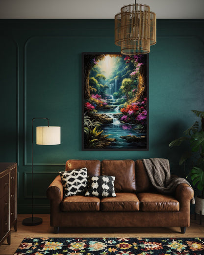Enchanted Fantasy Forest Painting Framed Canvas Wall Art