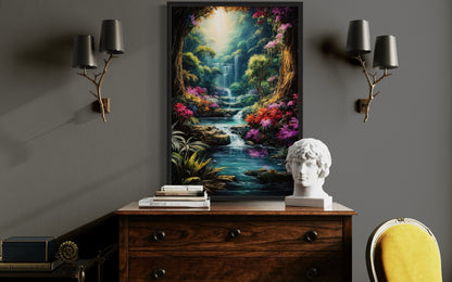 Enchanted Fantasy Forest Painting Framed Canvas Wall Art