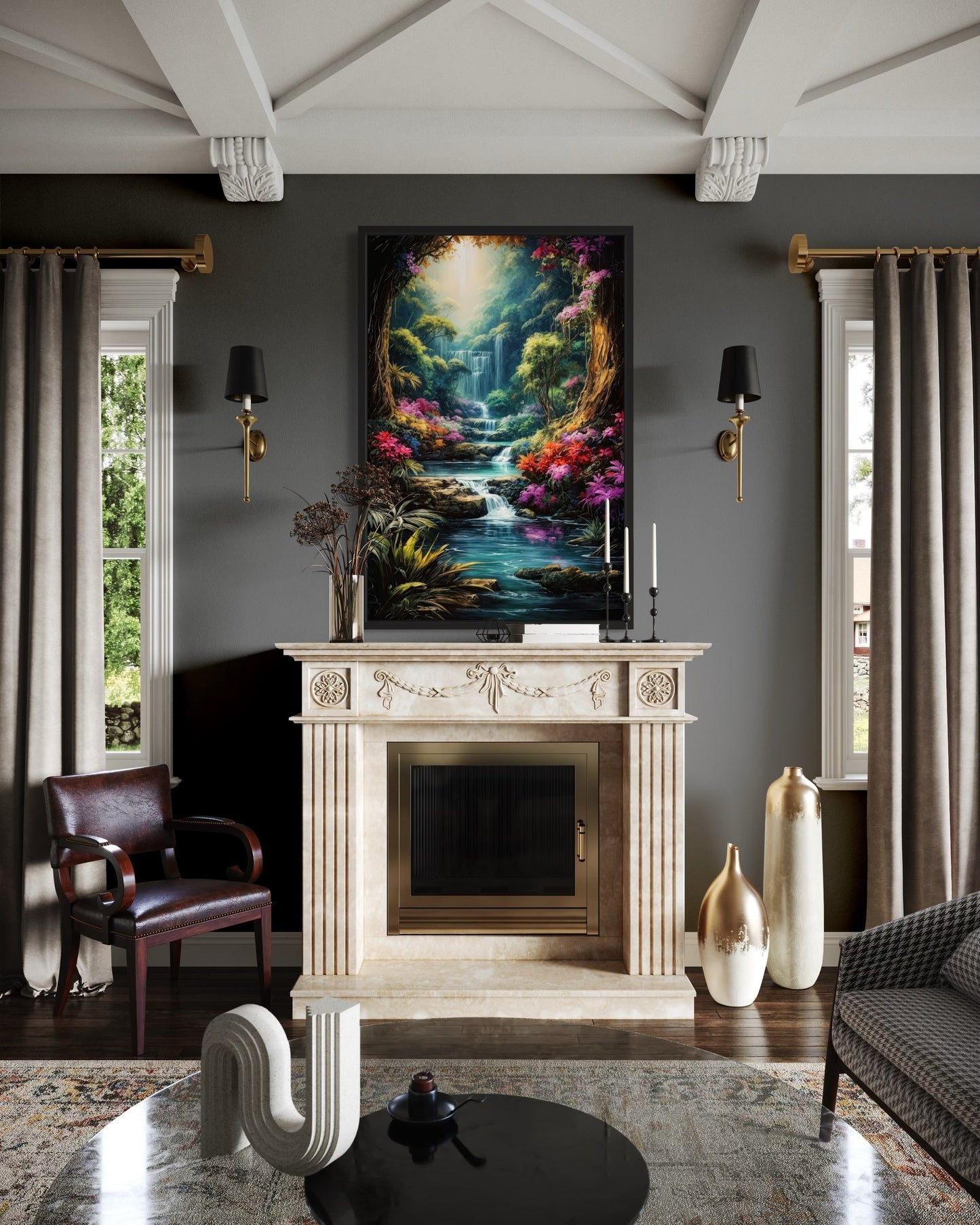 Enchanted Fantasy Forest Painting Framed Canvas Wall Art