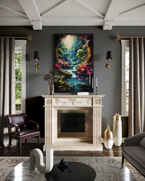 Enchanted Fantasy Forest Painting Framed Canvas Wall Art