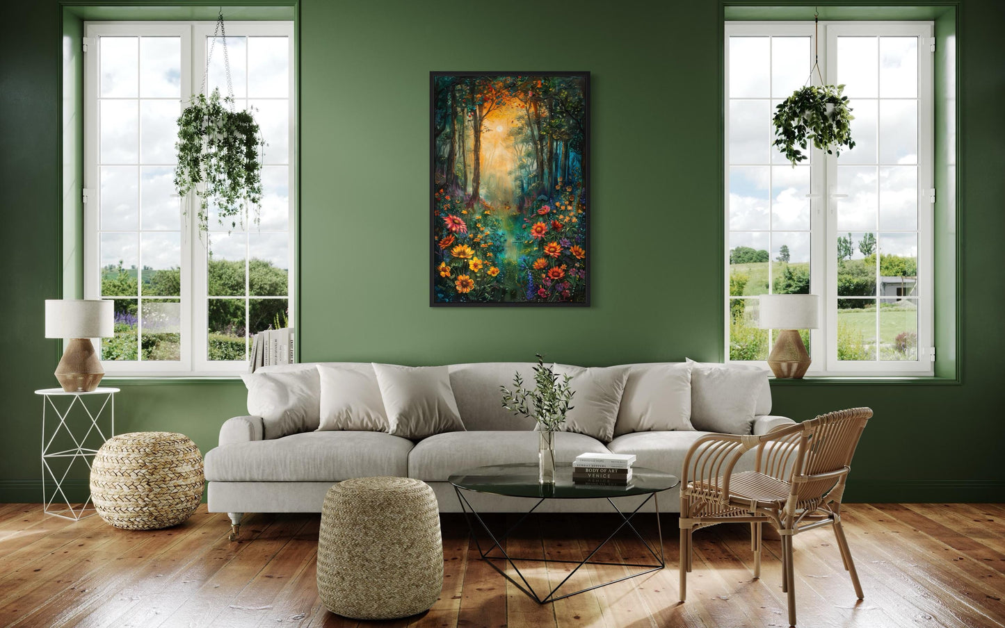 Enchanted Forest Flower Meadow Framed Canvas Wall Art