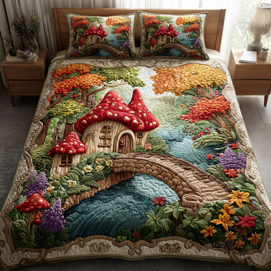 Enchanted Mushroom Realm 3-Piece Quilted Bedding Set - Single (59" x 70")