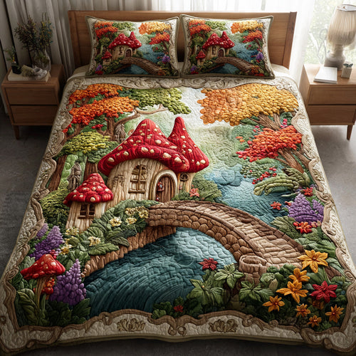 Enchanted Mushroom Realm 3-Piece Quilted Bedding Set - Single (59" x 70")