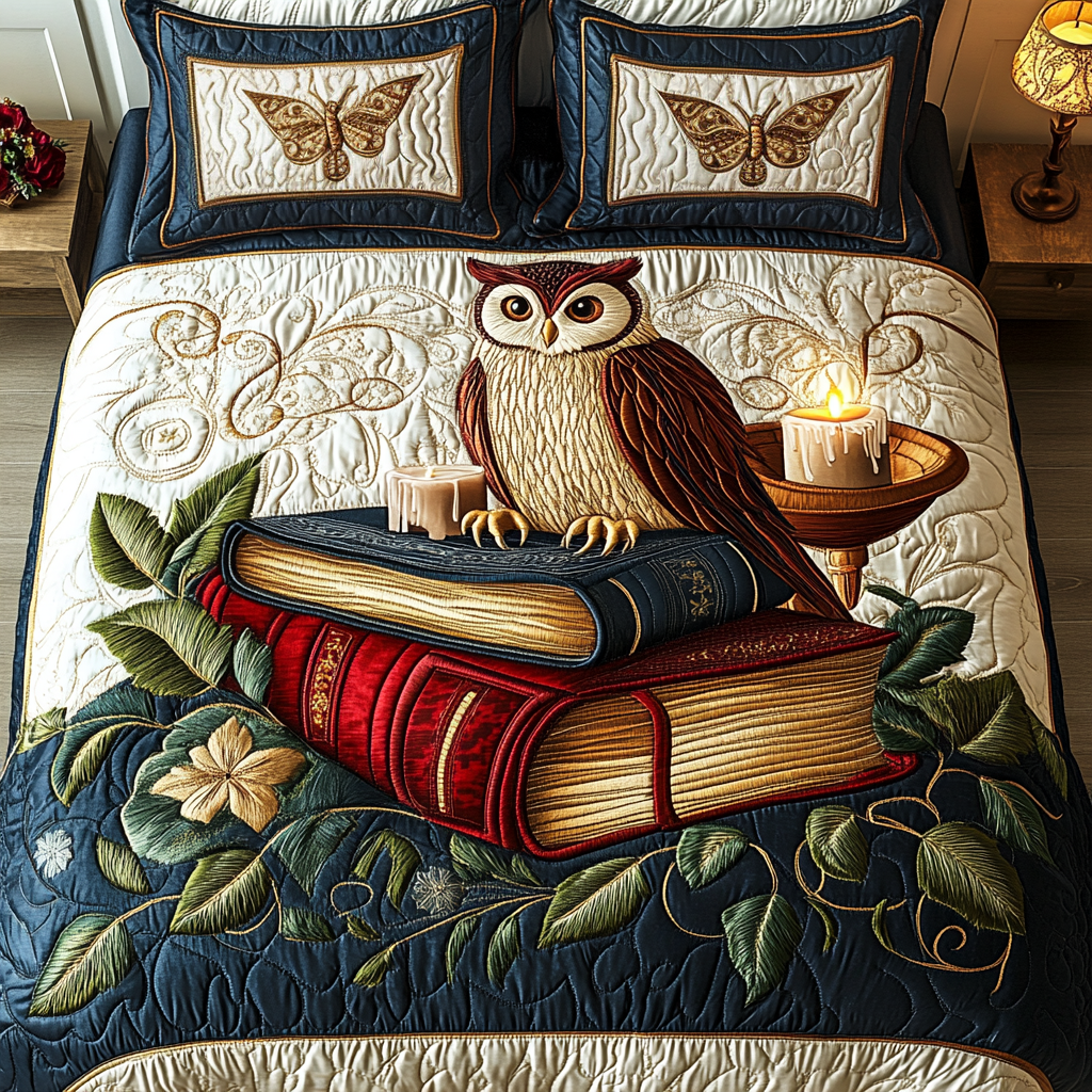 Enchanted Owl Haven 3-Piece Quilted Bedding Set - Single (59" x 70")