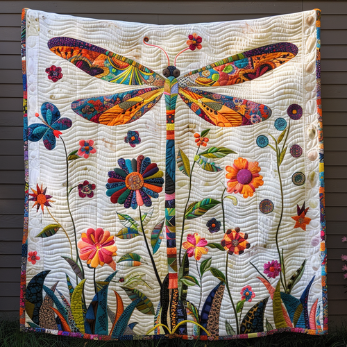 Enchanting Floral Dragonfly Quilted Blanket - Throw (55" x 60")
