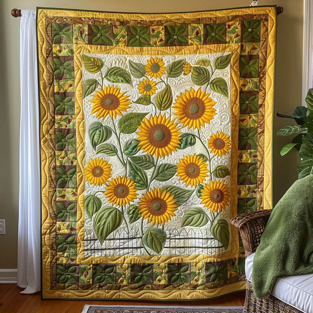 Enchanting Sunflowers Quilted Blanket - Throw (55" x 60")