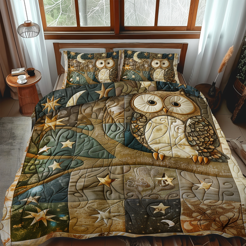 Endearing Owl 3-Piece Quilted Bedding Set - Single (59" x 70")