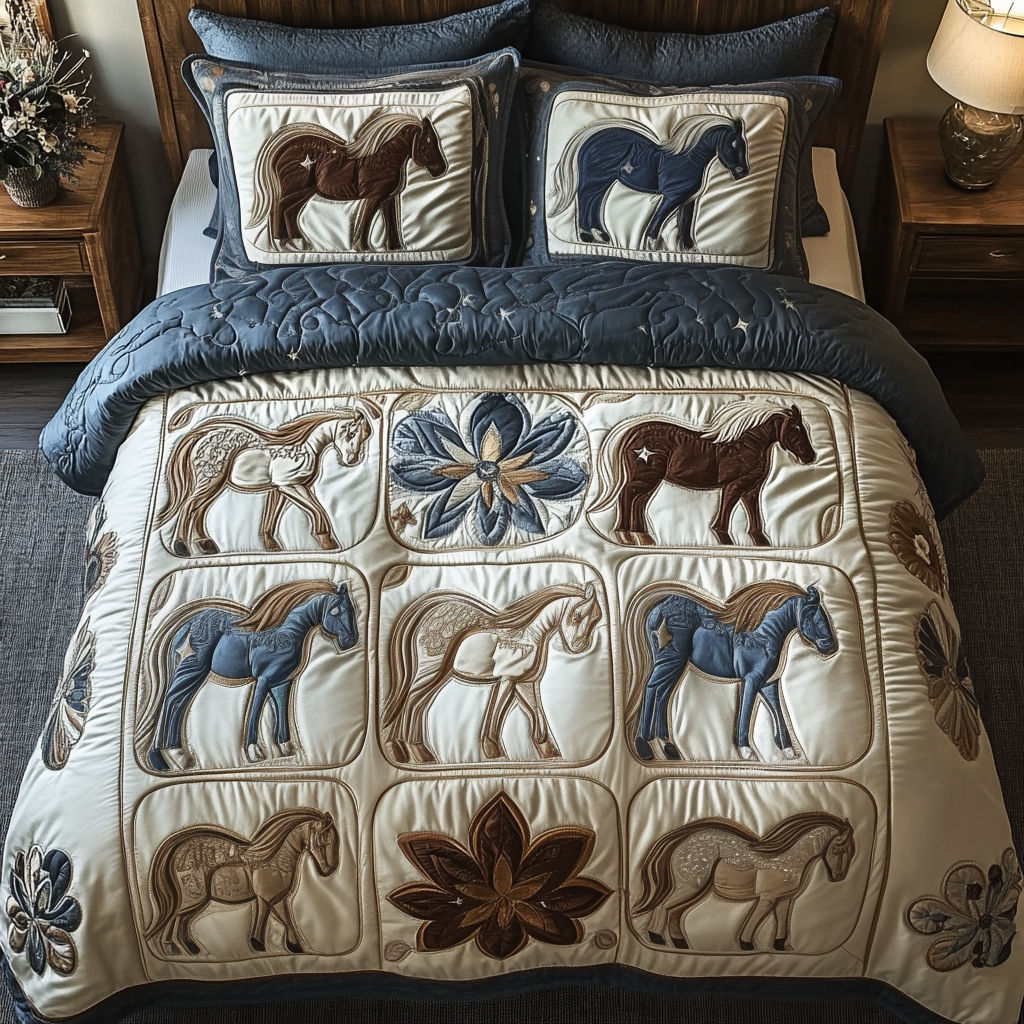 Equestrian Beauty 3-Piece Quilted Bedding Set - Single (59" x 70")