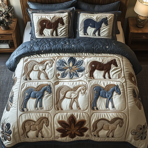 Equestrian Beauty 3-Piece Quilted Bedding Set - Single (59" x 70")