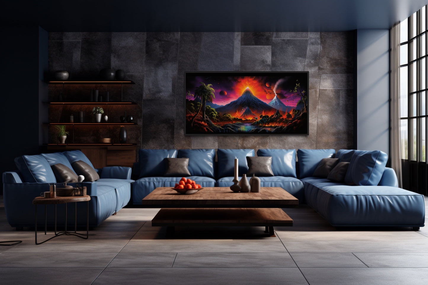 Erupting Volcano On Alien Plant Sci Fi Framed Canvas Wall Art